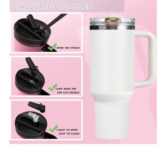 30 oz Tumbler with Handle Detachable Flip Straw Vacuum Insulated Leak Proof - Picture 5 of 6